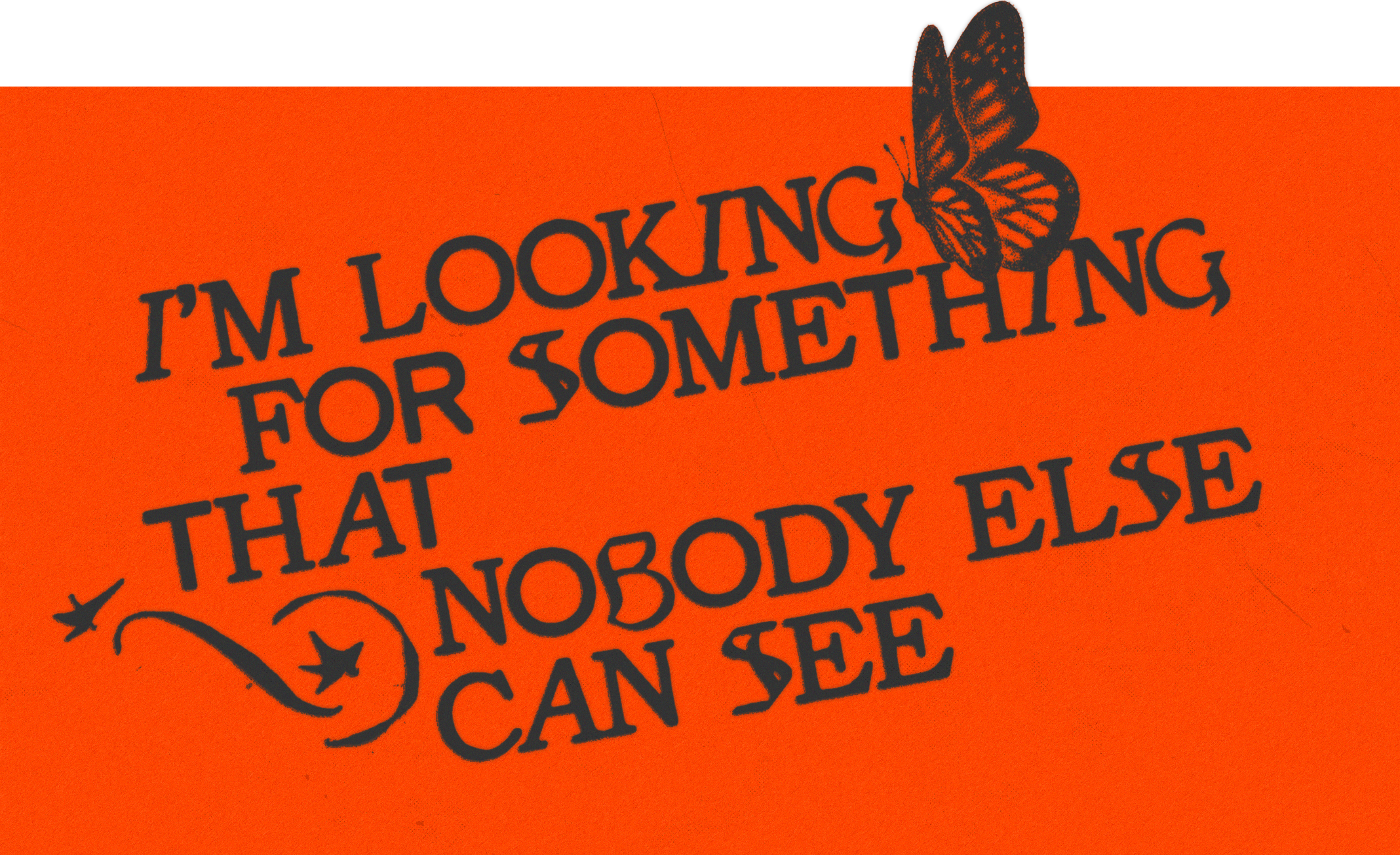 Orange poster with text and butterfly illustration